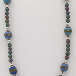 Blue Krobo Beads with Rainbow Druzy Agate Beads