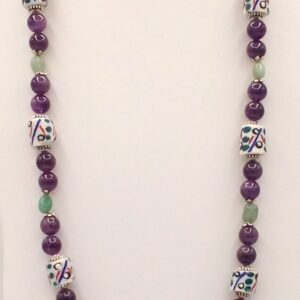 krobo beads, amethyst and green aventurine
