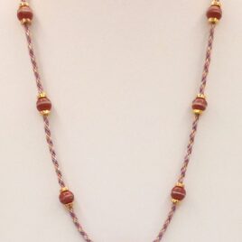 Red Mala Beads on Hand-Braided Cord, Ochre Floss (1103)